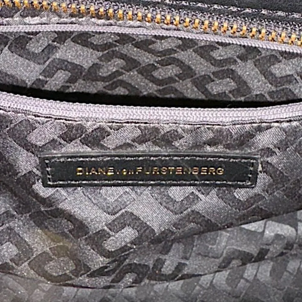 Diane von Furstenberg 440 Breakaway Black White Embossed Leather Satchel